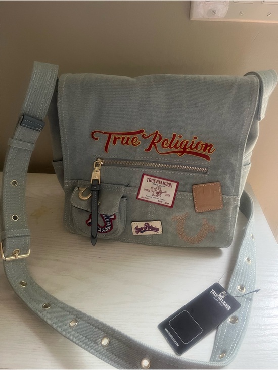 True Religion Other - True Religion Light GrayCanvas Messenger Bag with Embroidered Logo